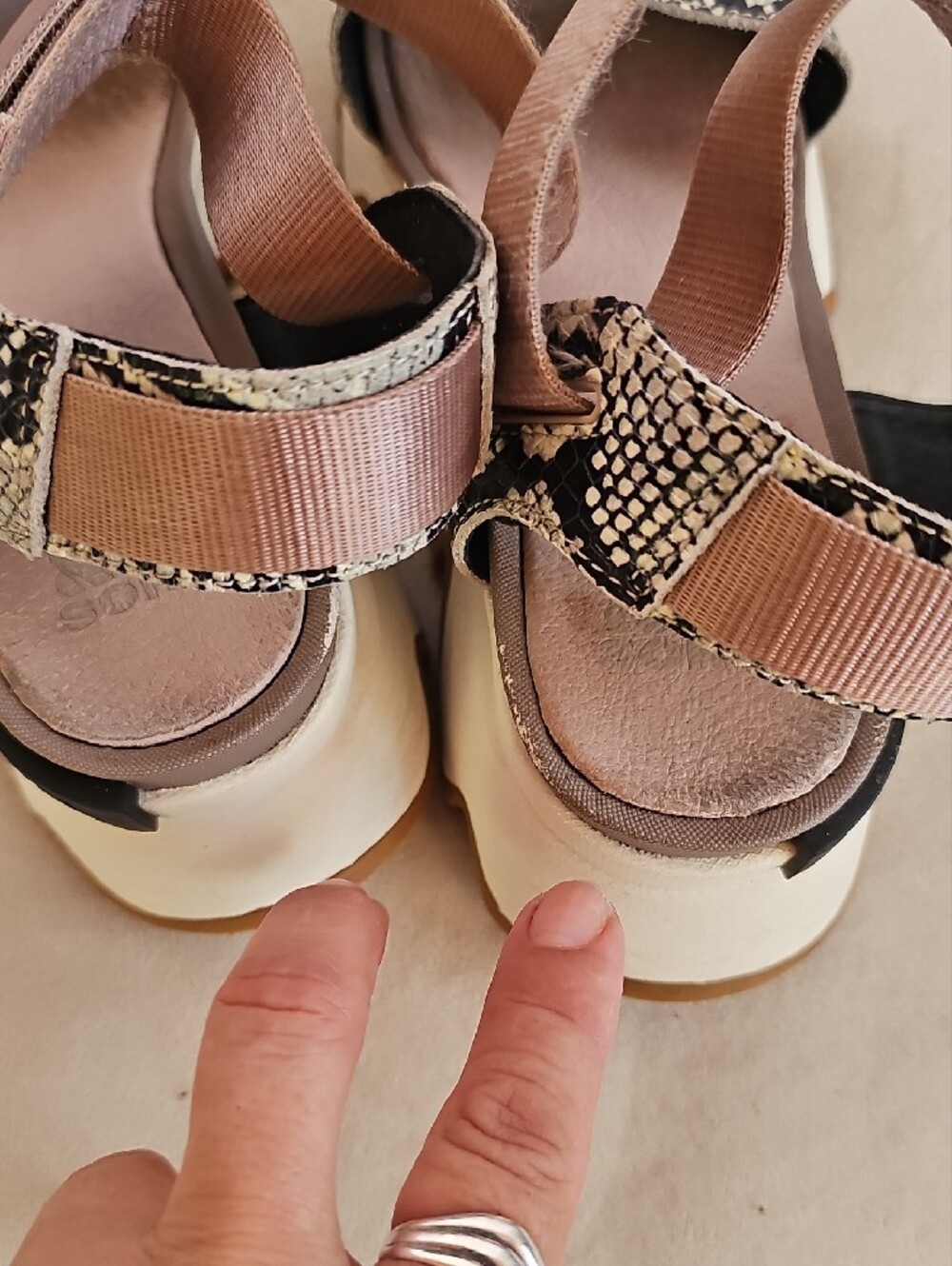 Sorel Women's Snake-Print Platform Sandals in Beige and Black - Picture 6 of 16